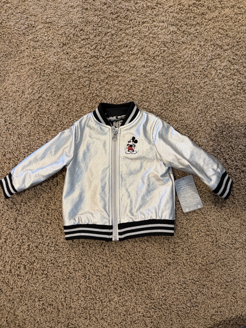 Disney Silver Metallic Mickey Bomber Jacket with Black Trim